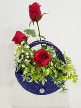 Load image into Gallery viewer, Red,white &amp; blue floral purse centerpiece - Designs by Ginny
