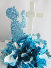 Load image into Gallery viewer, Boy praying &amp; cross centerpiece - Designs by Ginny
