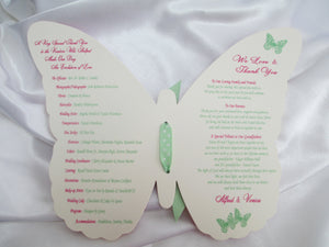 Fuchsia & Mint Green Butterfly Wedding Program