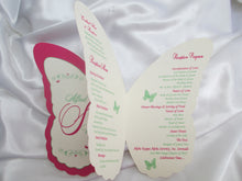 Load image into Gallery viewer, Fuchsia &amp; Mint Green Butterfly Wedding Program

