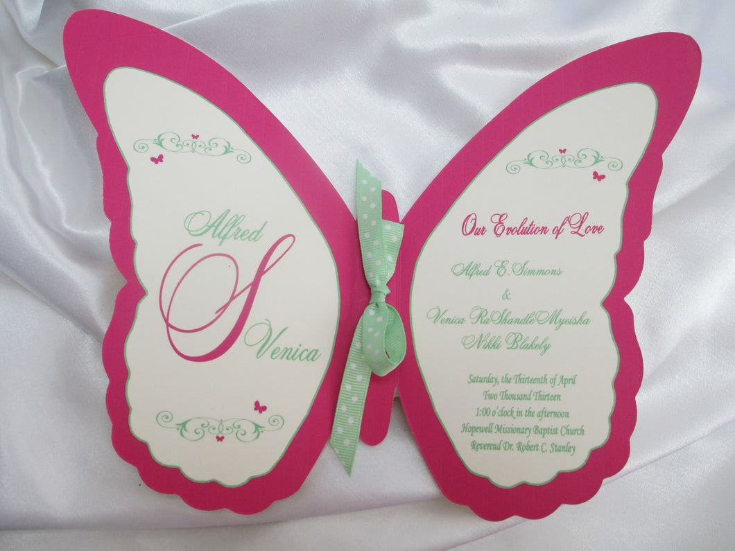 Fuchsia & Mint Green Butterfly Wedding Program