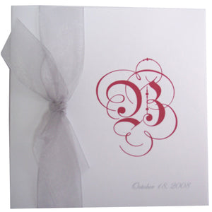 Square Wedding Program with bow & Initial