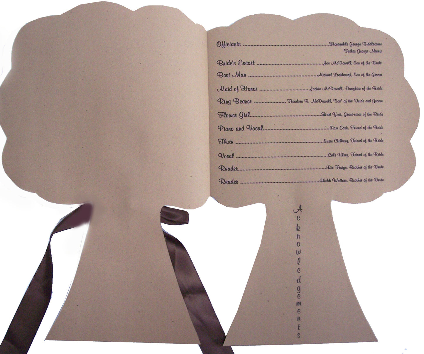 Tree Shaped Wedding Program Sample