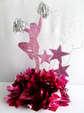 Load image into Gallery viewer, Cheerleader on metallic tissue base with star cutouts centerpiece - Designs by Ginny
