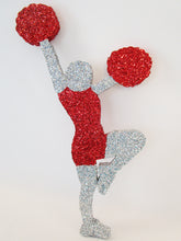 Load image into Gallery viewer, red and silver cheerleader knee up cutout- Designs by Ginny
