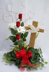Silk Floral centerpiece with Cross and Dove