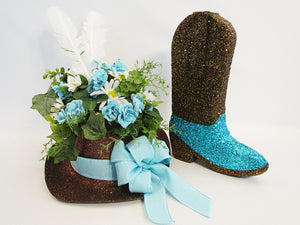 Cowboy Boot and hat table centerpiece - Designs by Ginny
