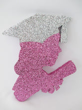 Load image into Gallery viewer, grad girl head silhouette pink &amp; silver - Designs by Ginny
