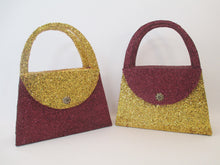 Load image into Gallery viewer, Burgundy and gold styrofoam purse for centerpiece - Designs by Ginny
