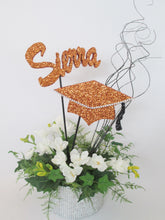 Load image into Gallery viewer, Grad Cap cutout in faux rhinestone base graduation centerpiece - Designs by Ginny
