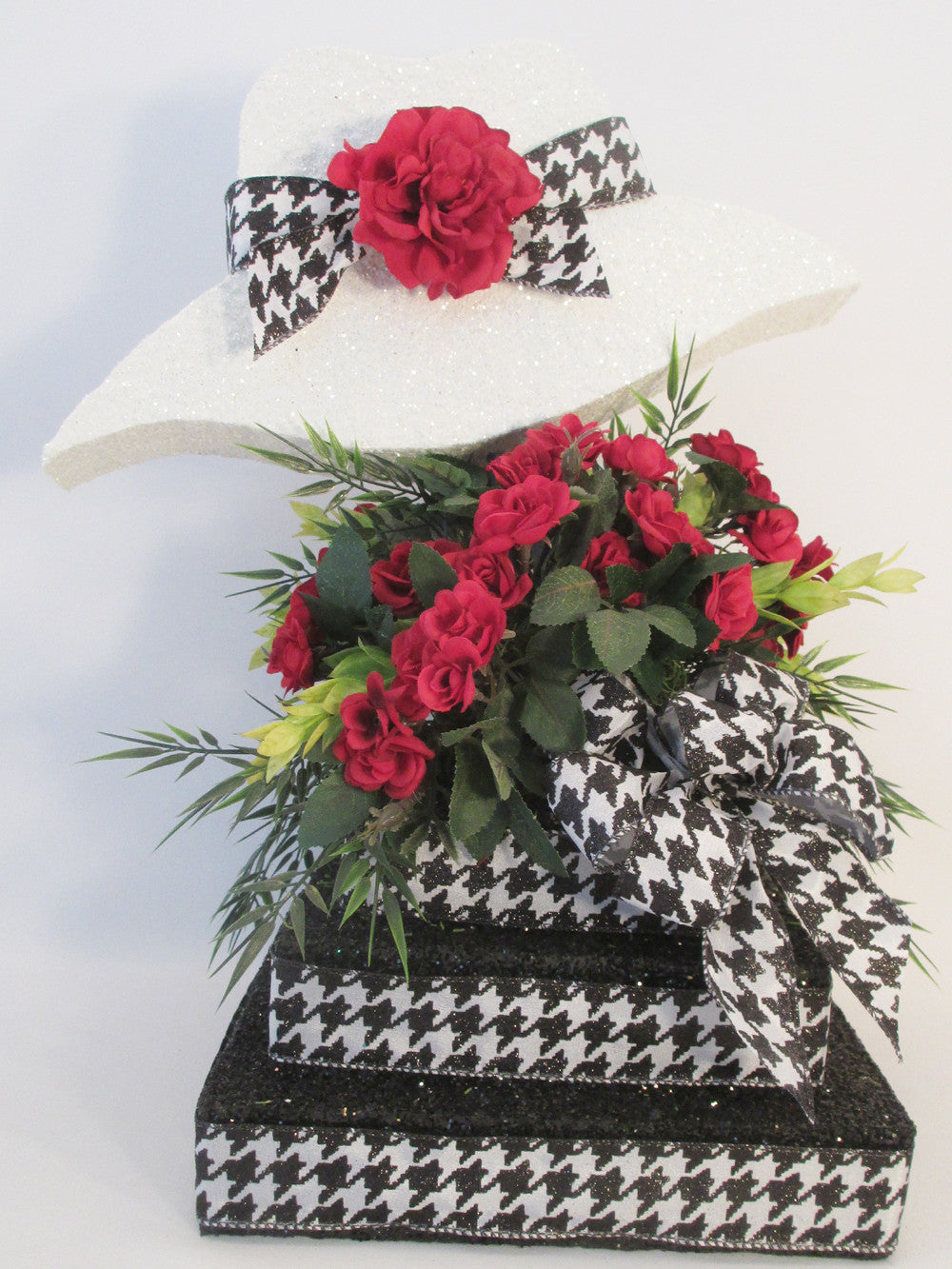 Styrofoam Hat Centerpiece with 3 tier rhinestone base & silk flowers –  Designs by Ginny