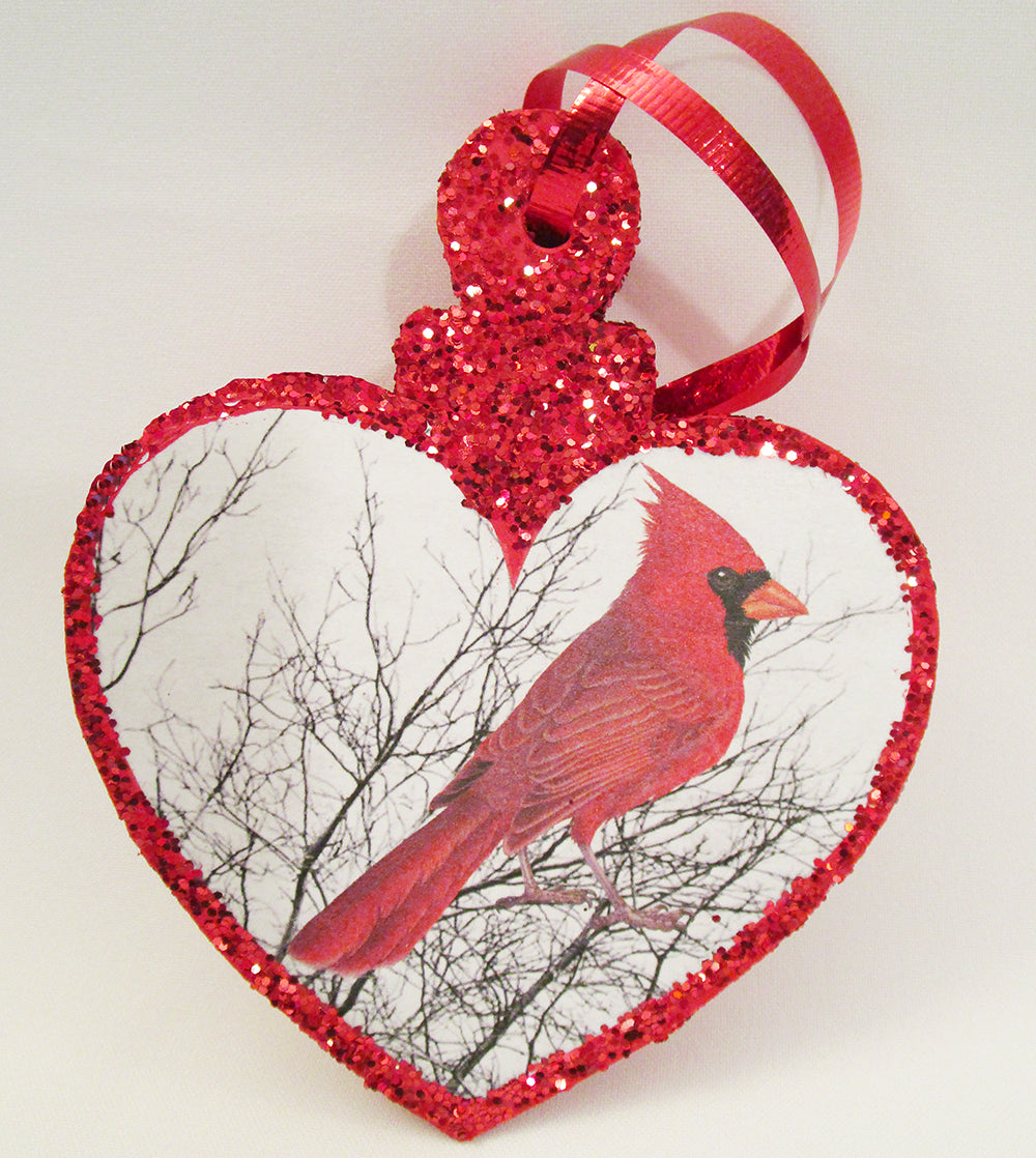Cardinal heart shaped ornament - Designs by Ginny