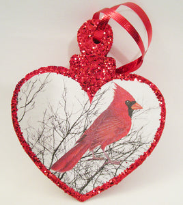 Heart shaped Cardinal Ornament