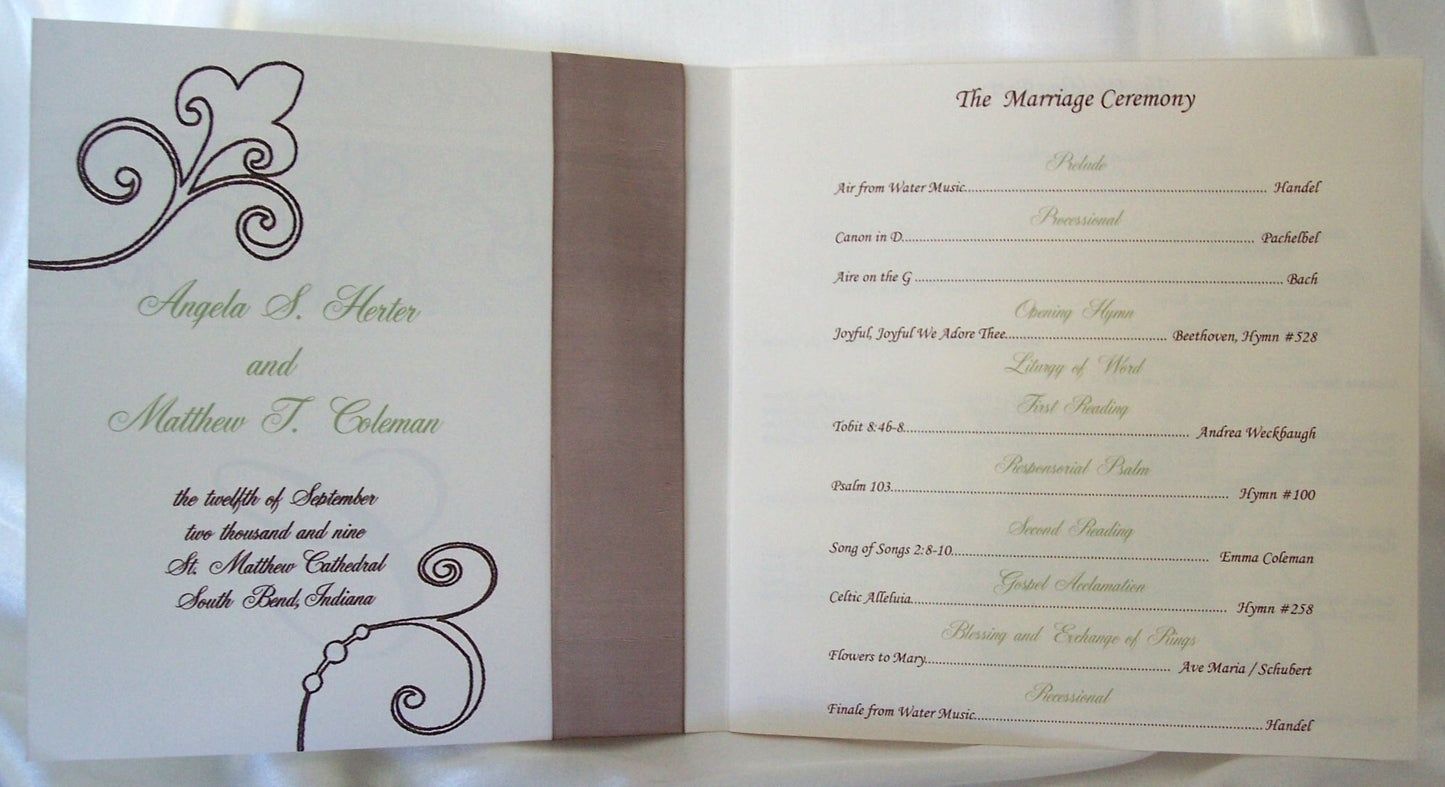 Square Wedding program with Bow Sample