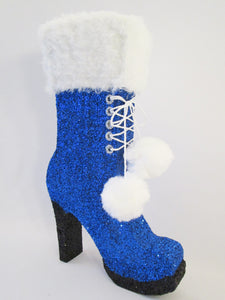 High Heel Boot Styrofoam with faux fur & pom poms - Designs by Ginny