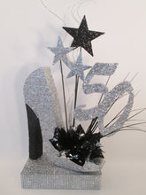 Load image into Gallery viewer, 50th high heel silver shoe birthday centerpiece - Designs by Ginny

