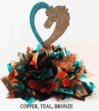 Load image into Gallery viewer, Bronze &amp; teal horse head in heart centerpiece, Designs by Ginny
