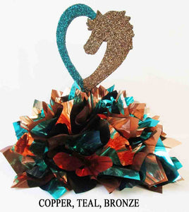Bronze & teal horse head in heart centerpiece, Designs by Ginny