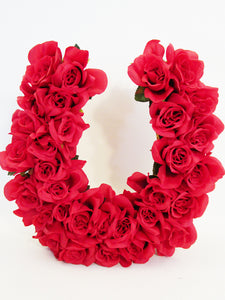 Red Silk Roses Horseshoe - Designs by Ginny