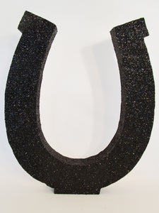 Large black styrofoam horseshoe- Designs by Ginny