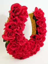 Load image into Gallery viewer, Red Silk Roses Horseshoe-side-view - Designs by Ginny

