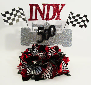 Checkered Tissue Indy Car Table centerpiece - Designs by Ginny