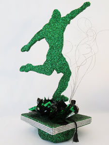 Male soccer player graduation centerpiece - Designs by Ginny