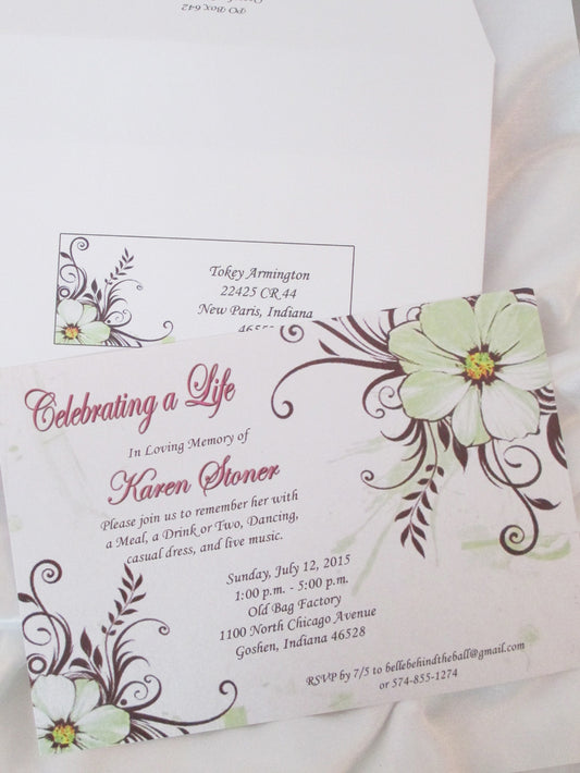 Celebration of life invite - Designs by Ginny