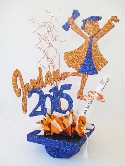 Grad girl, year, name on mortar board hat centerpiece - Designs by Ginny