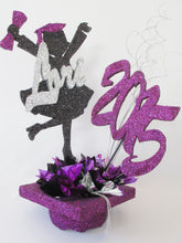 Load image into Gallery viewer, grad girl, custom name, year on mortar board hat centerpiece - Designs by Ginny
