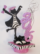 Load image into Gallery viewer, grad girl with zebra accents on mortar board hat centerpiece - Designs by Ginny

