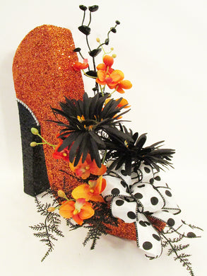 Orange and black high heel shoe centerpiece - Designs by Ginny