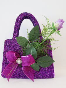 Purple Purse floral centerpiece - Designs by Ginny