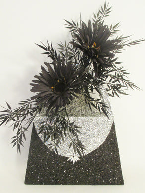 Black & silver styrofoam purse with silks centerpiece - Designs by Ginny