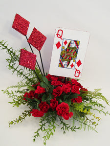 Red roses with Playing Card Centerpiece