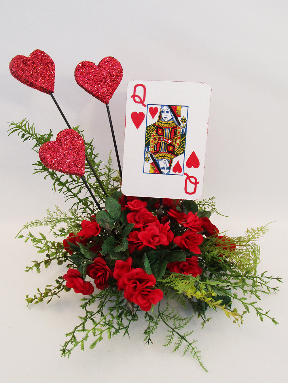 Heart Roses Centerpiece Red roses with Playing Card Centerpiece – Designs by Ginny