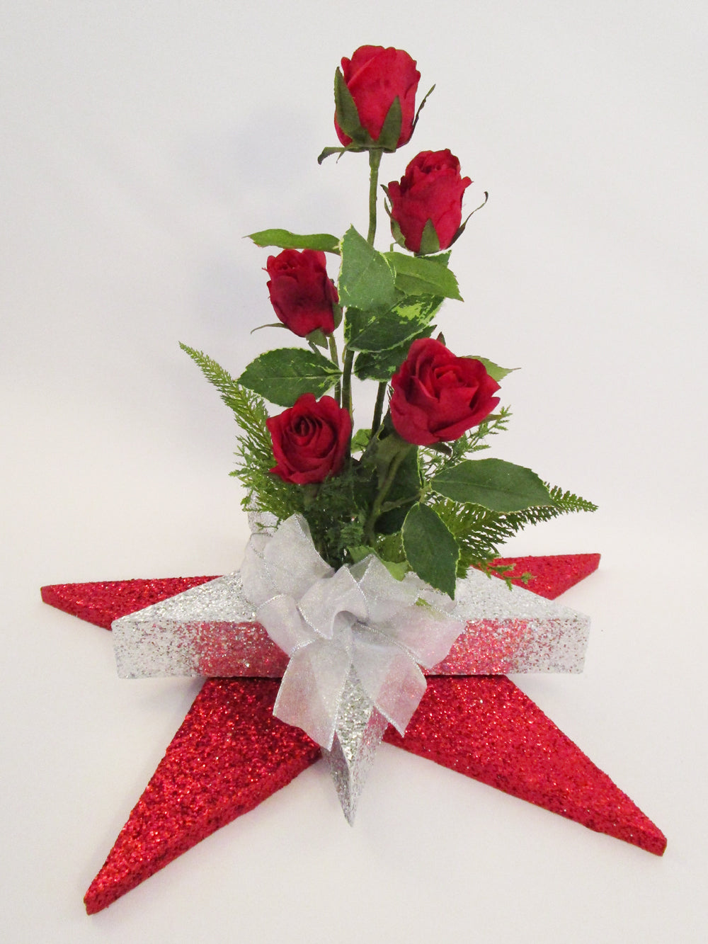 Red Roses on Star Centerpiece - Designs by Ginny