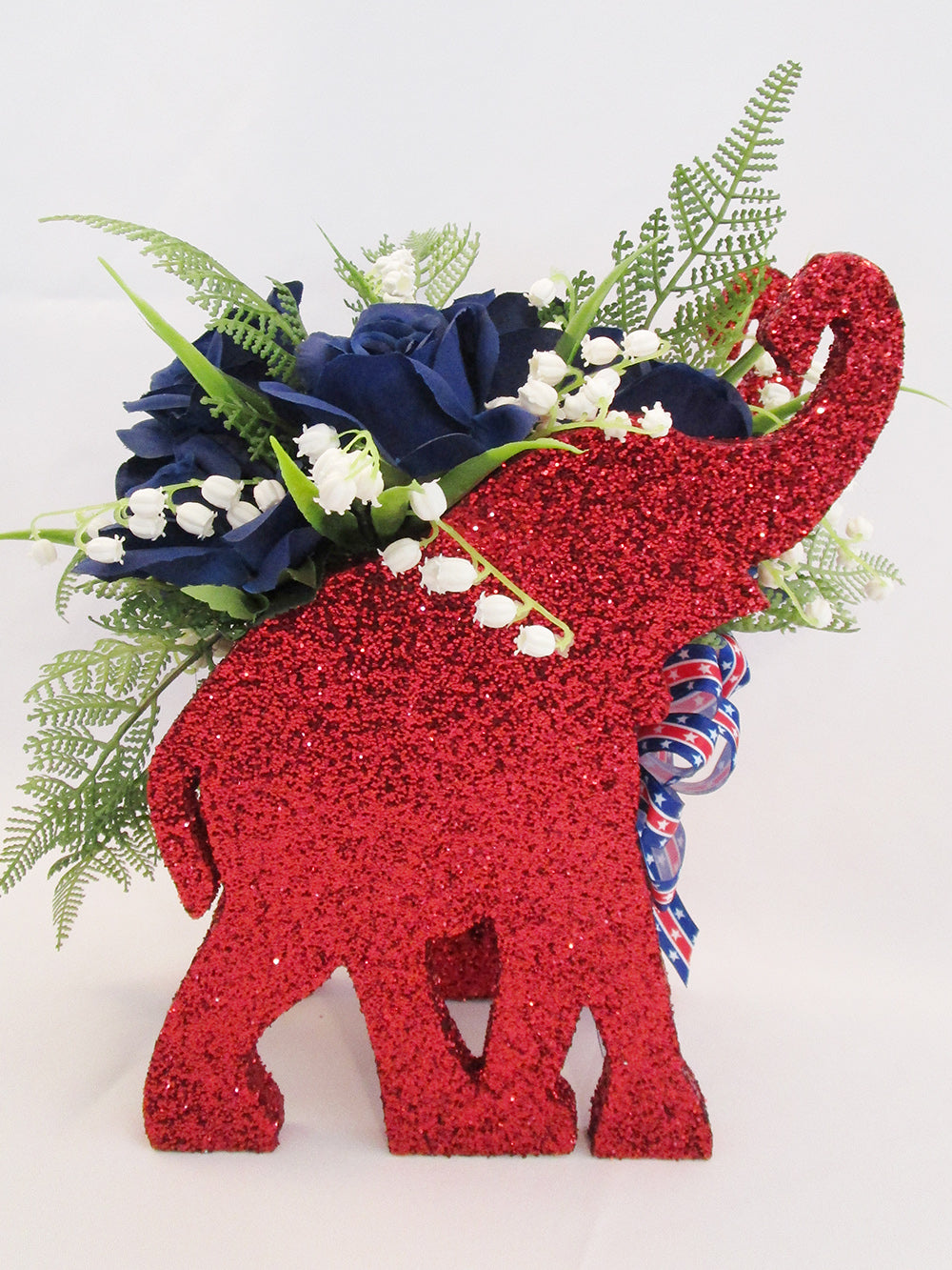 Red elephant silk floral centerpiece - Designs by Ginny