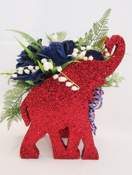 Red elephant silk floral centerpiece - Designs by Ginny