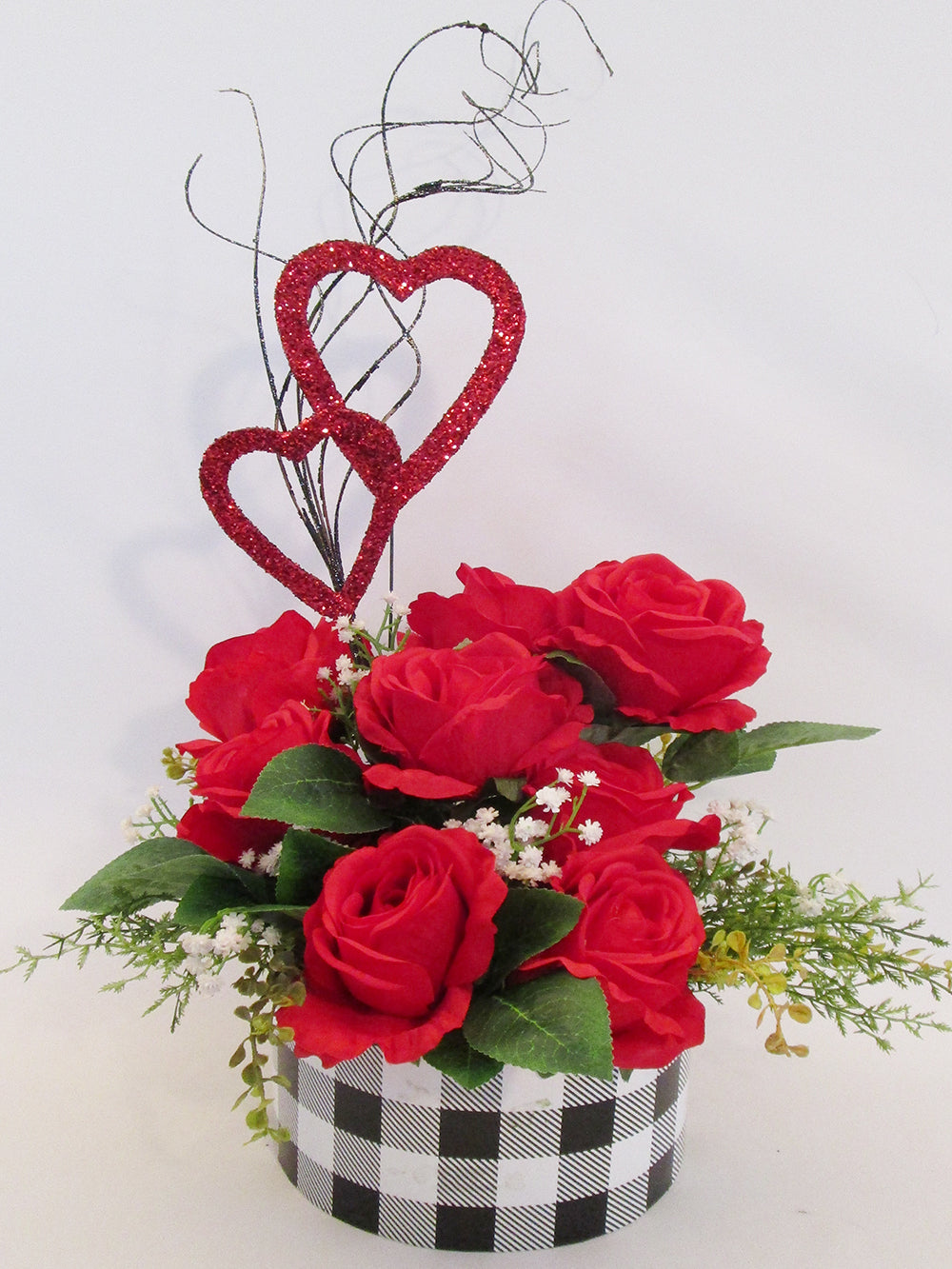 Red Rose and Hearts Floral Centerpiece