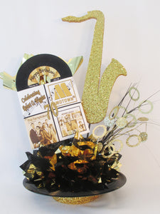 Saxophone & records centerpiece - Designs by Ginny