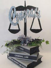 Load image into Gallery viewer, Congrats with scales of justice &amp; stack of books centerpiece - Designs by Ginny
