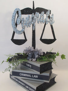 Congrats with scales of justice & stack of books centerpiece - Designs by Ginny