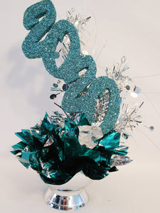 Teal & silver graduation centerpiece - Designs by Ginny