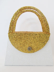 White and gold purse for centerpiece - Designs by Ginny