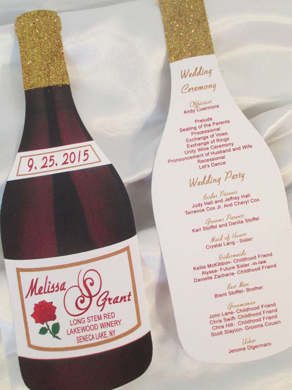 Wine bottle shaped wedding program - Designs by Ginny